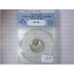 1974-D Roosevelt Dime Struck 45% Off Center