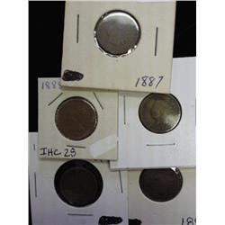 1887-91 Indian Head Cents (5 Coins)