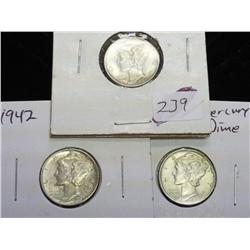 1941, 42 And 43 Mercury Dimes (AU/BU)