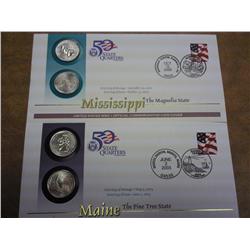 2- US Mint FDC's, Maine And Mississippi