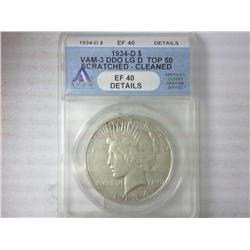 1934-D Peace Dollar ANACS EF40 Details