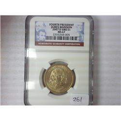 2007-D SMS Madison Dollar NGC MS67