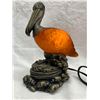 Image 2 : VINTAGE PELICAN COLORED GLASS AND METAL LAMP