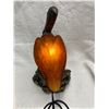 Image 3 : VINTAGE PELICAN COLORED GLASS AND METAL LAMP