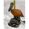 Image 8 : VINTAGE PELICAN COLORED GLASS AND METAL LAMP