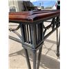 Image 5 : VINTAGE SQUARE GLASS TOP SIDE TABLE WITH A DARK WOOD FRAME AND WROUGHT IRON BASE