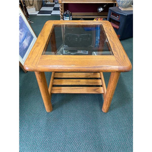 VINTAGE SIDE TABLE FEATURING A SMOKED GLASS TOP
