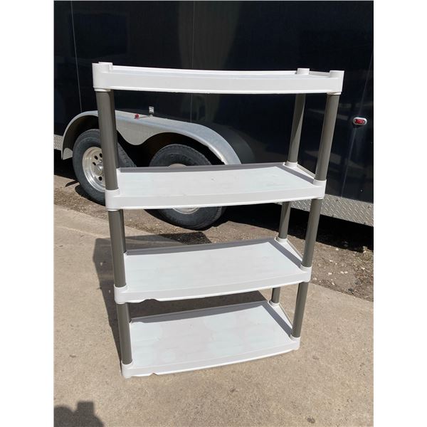 WHITE AND GRAY 4-TIER PLASTIC UTILITY SHELVING UNIT