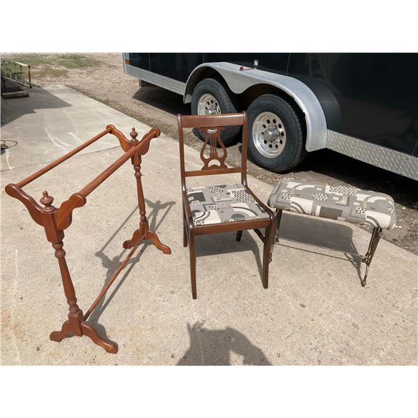 CHAIR, BENCH, AND QUILT RACK