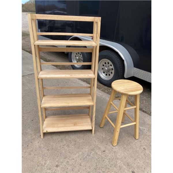 FOLDING BOOKCASE AND WOODEN STOOL