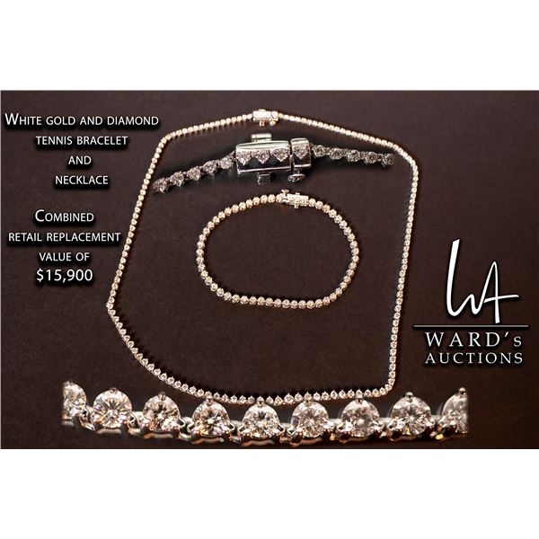White gold and diamond tennis bracelet and necklace Promo