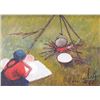 Image 1 : Allen Sapp, framed acrylic on canvas painting, Nokum making bannock, 12" X 16". Note: Artwork & fram