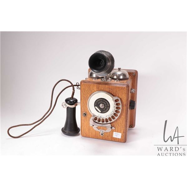 Automatic Electric Company oak cased wall phone circa 1910