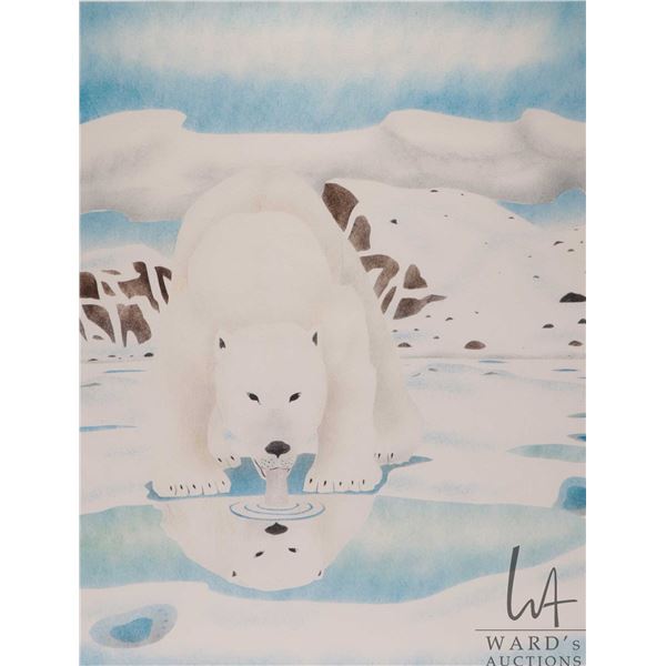 Andrew Qappik, limited edition stencil print titled "Thirst Reflected", pencil signed by artist, 38/
