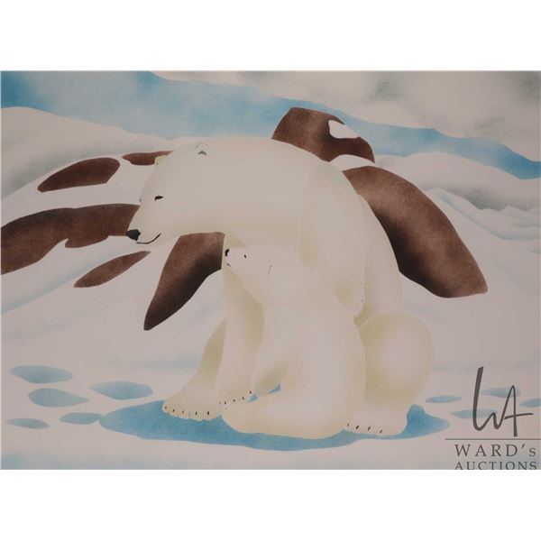 Andrew Qappik, limited edition stencil print titled " Close to Her", pencil signed by artist, 44/70,