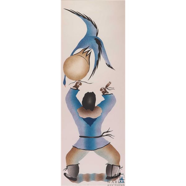 Jacoposie Tiglik, framed limited edtion stencil print titled "Calling for the Birds", pencil signed 