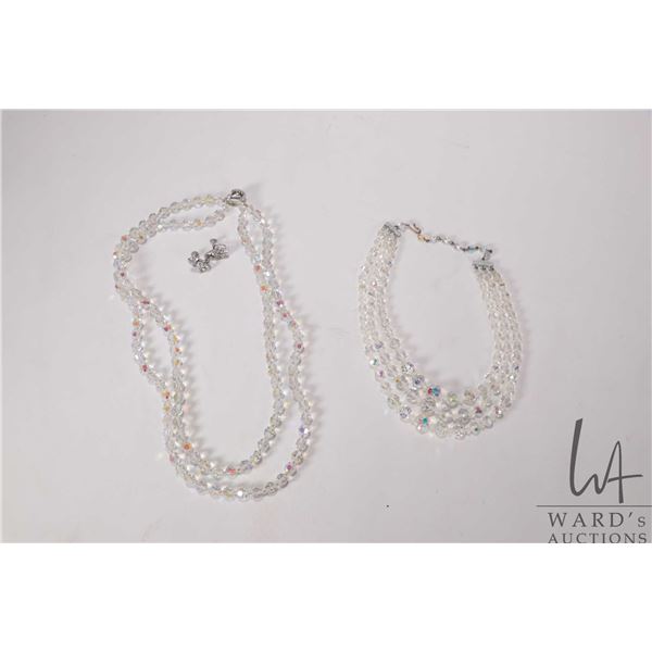 Pair of signed Sherman Austrian crystal earrings plus two unsigned beaded crystal necklaces includin