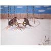 Image 1 : Allen Sapp, framed acrylic on canvas painting, Cutting wood/ coffee time, 24" X 30"