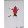 Image 1 : Allen Sapp, framed acrylic on canvas painting, going to play hockey, 12" X 16"