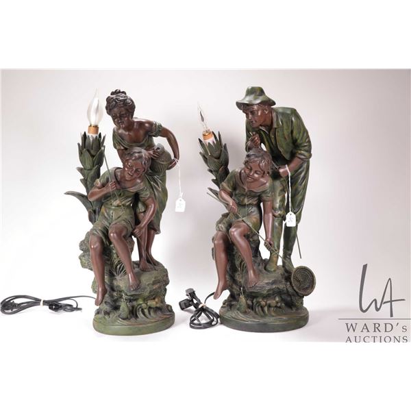 Pair of antique spelter style, resin lamps, each approximately 17" in height