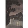 Image 1 : Kawase Hasui, vintage Japanese woodblock print, titled "Rain in Maekawa, Soshu", overall dimensions 
