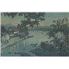 Image 1 : Hiroshi Yoshida, vintage Japanese woodblock print, titled " Evening on the Chikugo River", overall d