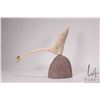 Image 3 : Inuit carved antler bird on stone base 9 1/4" H X 12" L