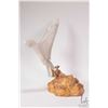 Image 1 : Carved antler bird in flight on burl wood base 12 1/2" in height
