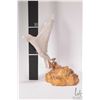 Image 2 : Carved antler bird in flight on burl wood base 12 1/2" in height
