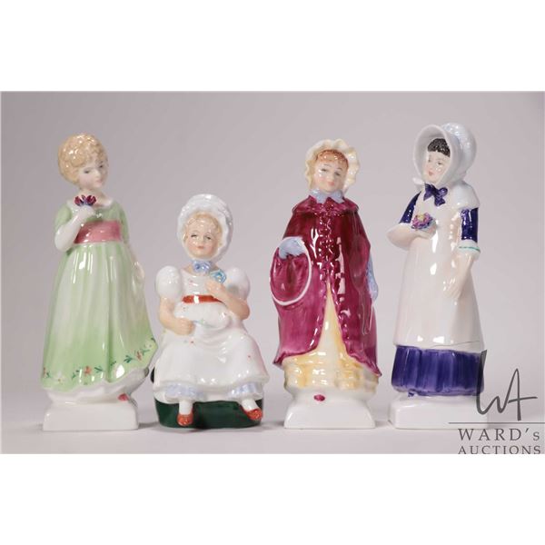 Four Royal Doulton Kate Greenaway collectible figurines including Anna, Georgina, Kathy and Tess