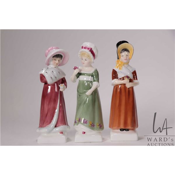 Three Royal Doulton Kate Greenaway collectible figurines including Louise, Ruth and Sophie