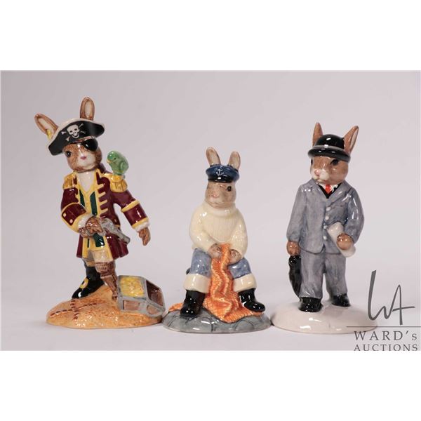 Three Royal Doulton Bunnykins figurines including Pirate, Business Man and Fisherman