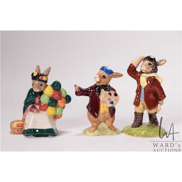 Three Royal Doulton figurines including Airman, Old Balloon Seller and Bunnykins