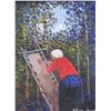 Image 1 : Allen Sapp, framed acrylic on canvas painting, Nokum tanning a hide, 12" X 16", note: includes a pho
