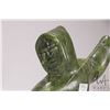 Image 3 : Inuit hand carved green serpentine carving of a fisherman with his catch, no artist signature seen, 