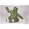 Image 4 : Inuit hand carved green serpentine carving of a fisherman with his catch, no artist signature seen, 