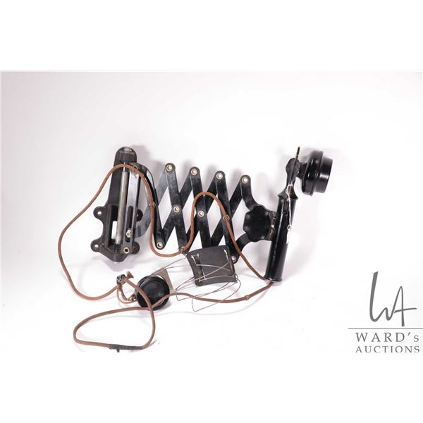 Vintage Western Electric Co. scissor mount hand set used in railway or dispatch office, comes with h