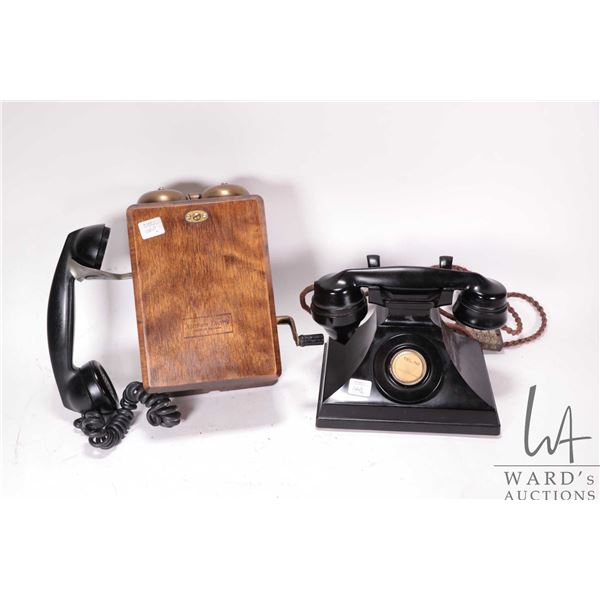 2 Vintage phones including a Northern Electric Wooden wall phone with hand set and a Siemens bakelit