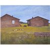 Image 1 : Allen Sapp, oak framed acrylic on canvas painting, Relaxing between houses, 20" X 16"