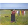 Image 1 : Allen Sapp, framed acrylic on canvas painting, Nokum washing clothes, 20" X 16"