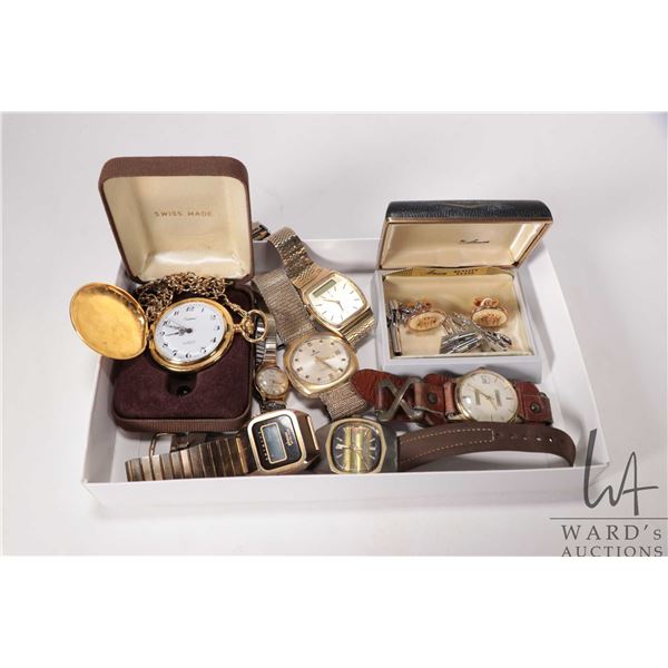 Selection of vintage gent's jewellery including non-working wrist watches, working Traditions mechan