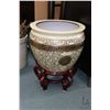 Image 1 : Asian ceramic planter/ jardinere with wooden plinth, 16" in diameter and 19 1/2" in height