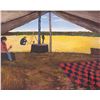 Image 1 : Allen Sapp, framed acrylic on canvas painting, Tent with red and black blanket, 20" X 16"