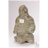 Image 1 : Inuit hand carved green serpentine soapstone kneeling figure, no artist signature seen, 8" in height