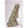 Image 2 : Inuit hand carved green serpentine soapstone kneeling figure, no artist signature seen, 8" in height