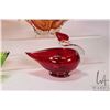 Image 3 : Four pieces of MCM art glass including two swans with applied colourless necks, an amber glass and a