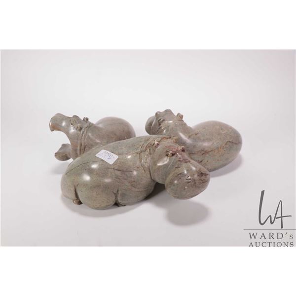 Hand carved stone hippopotamus sculpture, possible "African Jade" serpentine stone, no artist signat