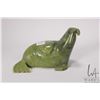 Image 1 : Appa Geeta, artist signed, hand carved green serpentine walrus figure, 8" in length