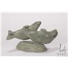 Image 2 : Inuit hand carved, green serpentine soapstone figure featuring two seals, signed by artist in syllab