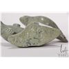 Image 4 : Inuit hand carved, green serpentine soapstone figure featuring two seals, signed by artist in syllab